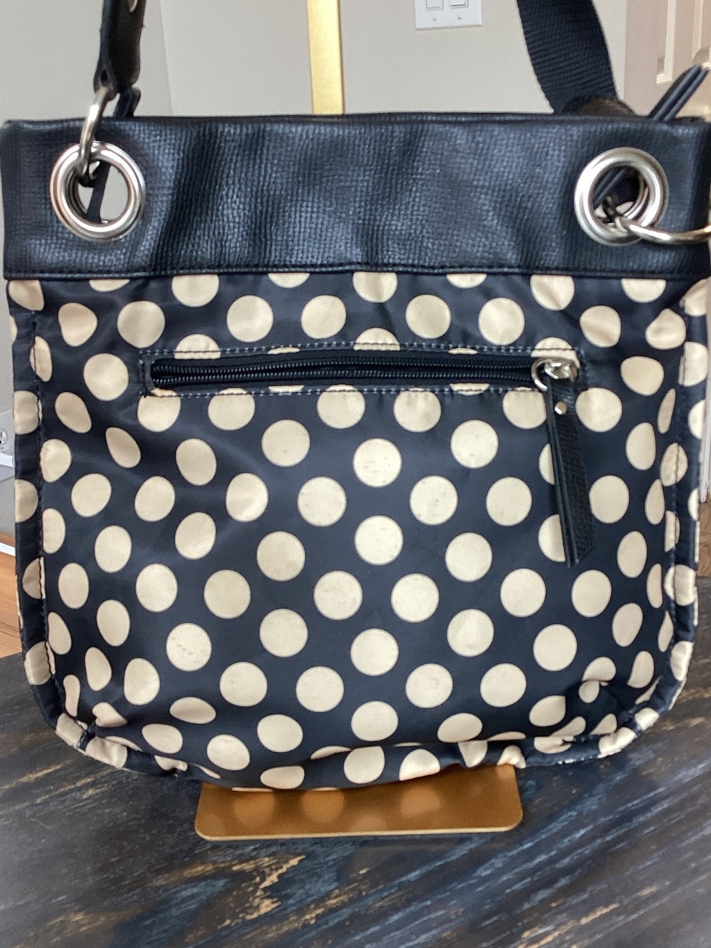 Franco Sarto Black and Cream Polka Dot Crossbody Bag - Picture 3 of 6